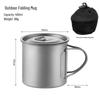 Pure Titanium Travel Mug with Lid and Folding Handle - Perfect for Coffee, Tea, or Water on Camping Trips
