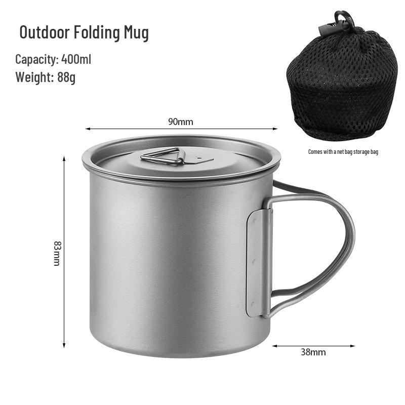 Pure Titanium Travel Mug with Lid and Folding Handle - Perfect for Coffee, Tea, or Water on Camping Trips