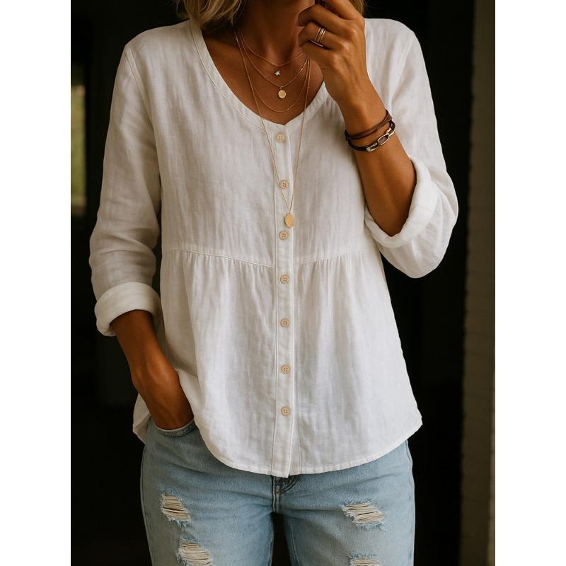 

BITCED Women s Fashion Casual Solid Color Print Long Sleeve V Neck Blouses & Shirts Unique design S белый