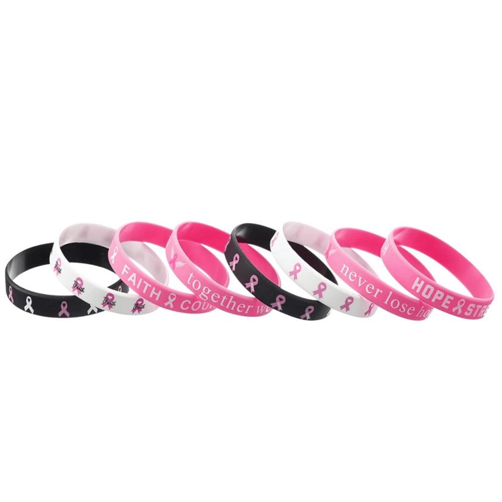 

6/8 шт. Силиконовые браслеты для осведомленности о раке груди, Вдохновляющие браслеты, Унисекс