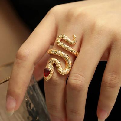 Personality Red CZ Snake Rings for Women Luxury Gold Color Sparkling Paved Crystal Cubic Zirconia Fashion Wedding Jewelry