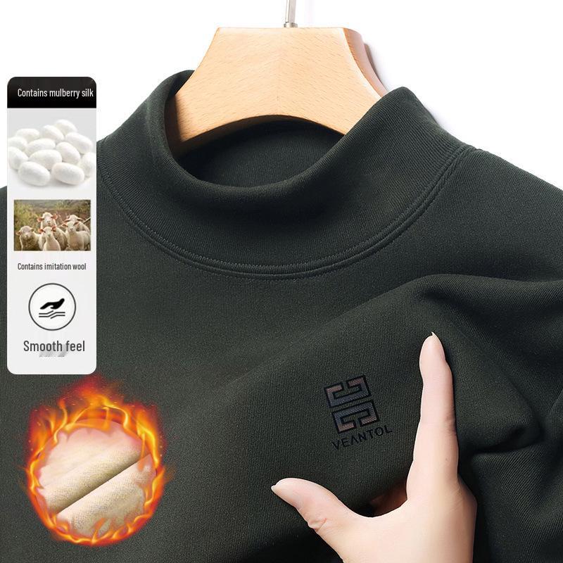 Men's Winter Luxury Velvet Hoodie 2025: Thick Half-High Collar Long-Sleeve Base Layer for Middle-Aged Dad