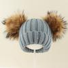 Kids Warm Knitted Beanie Hat With Double Pom Poms Striped Roll Edge Unisex Winter Cap Toddlers Children