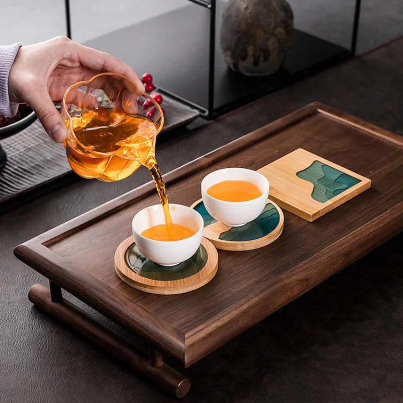 Resin Tea Coaster Round Square Kung Fu Tea Mat Craft Bamboo Non-slip Insulated Tea Tray Home Coffee Coaster Teaware Accessories