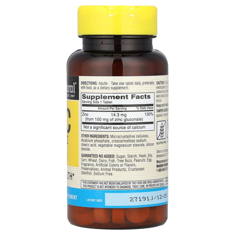 Mason Natural Zinc 100mg, 100 Tablets