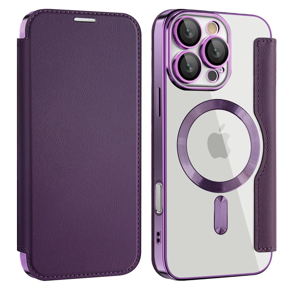 Luxury Transparent Flip Leather Wallet Magnetic Phone Case For iPhone 15 16 17 Pro Max 14 13 12 11 Card Bag For Magsafe Cover