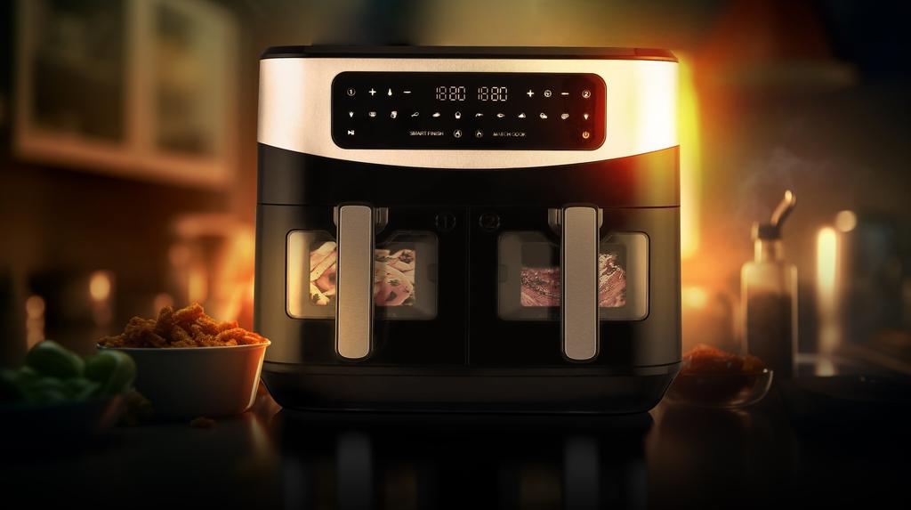 Frytkownica beztłuszczowa 10l xxl air fryer podwójna 2600w okienka podglądu