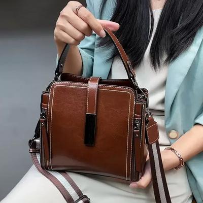 Genuine Leather Four Seasons Women's Bag Advanced Sense Fashion Tote Bucket Bag Cowhide Crossbody Shoulder Bag