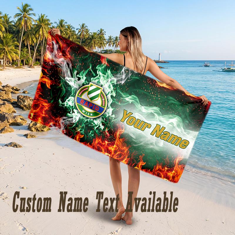 Rapid Wien FC Design Beach Towel Custom Text Large Towel for Beach Vacation