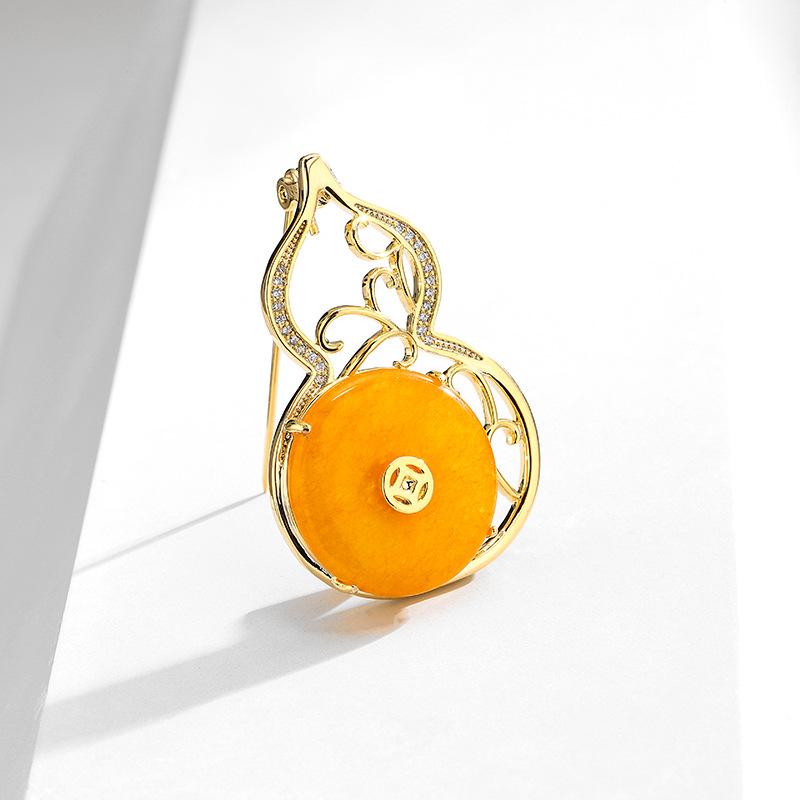 Fu Lu Ji Xiang Brooch, High-end Women's New Chinese-style Gourd Brooch with Luxurious Design
