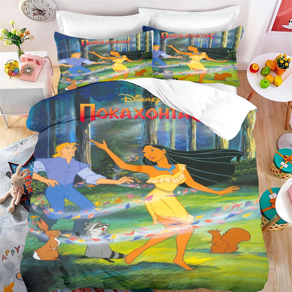 Pocahontas Fairytale Princess Cute Printed Bedding, Anime Cartoon Quilt Cover,  Polyester, Skin Friendly, Breathable