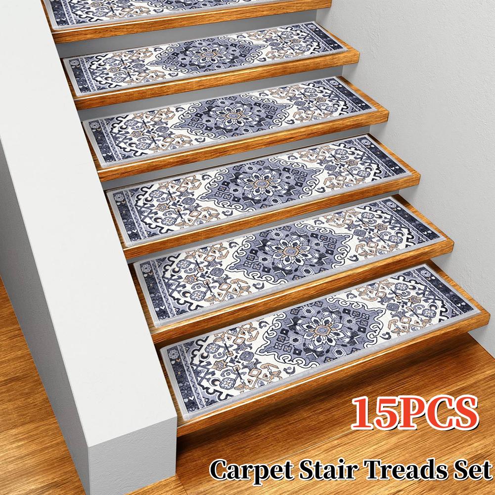 15PCS Non Slip Stair Treads Floor Carpet Mat Reusable Steps Stair Anti-Skid Step for Indoor Kids Pets Safe Staircase Protector H