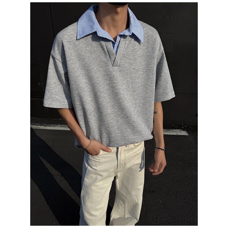 Men's Layered Polo Shirt - Casual Fake Two-Piece Short Sleeve Top