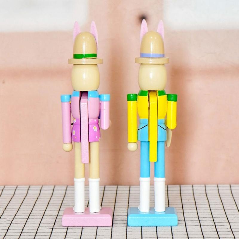 Wooden Rabbit Nutcrackers With Safe Paint 25cm High Decorative Toy for Easter Celebration & Kids Room Mood Gift
