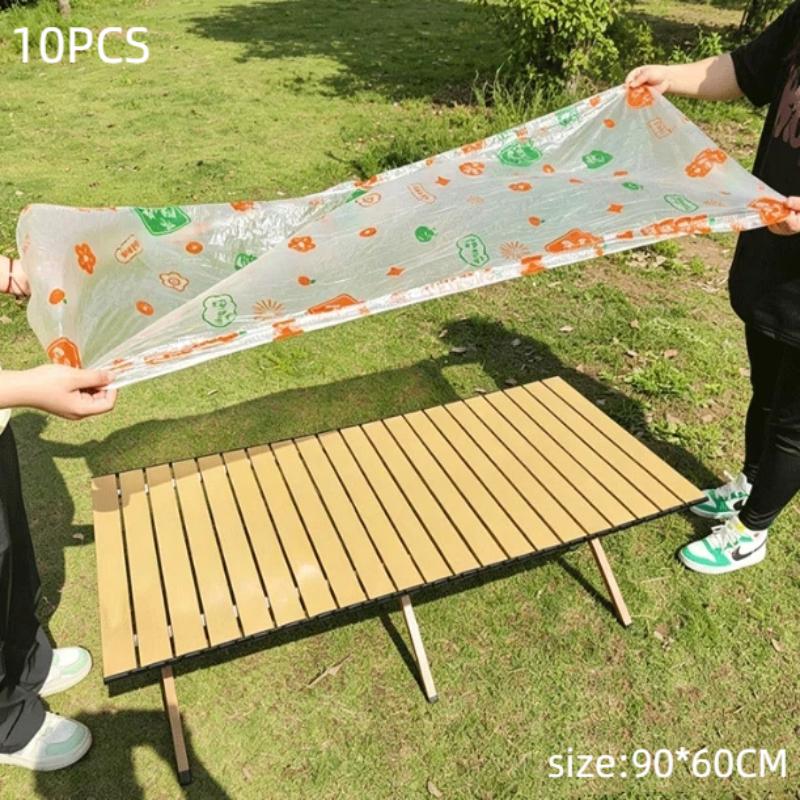 Elastic Tablecloth Disposable 10Pcs Oil Proof Plastic Table Cover for Outdoor Picnic BBQ Catering Events A1