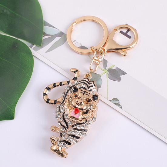 Keychain Pendant Sparkling Rhinestones Tiger Shape Charm Key Chain Strong Lobster Clasp Multi-Functional Key Holder