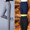 Pantalon pour femme taille haute couleur unie poches automne hiver pantalon épais couleur unie doublure polaire pantalon droit streetwear