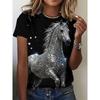 Summer Animal Horse Retro 3D Print T-Shirts Women Casual Short Sleeve T Shirt Streetwear Round Neck Tees Tops Female Clothing