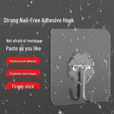 Clear No-Drill Adhesive Hooks: Strong, Traceless, Creative Wall Hooks for Kitchen & Bathroom