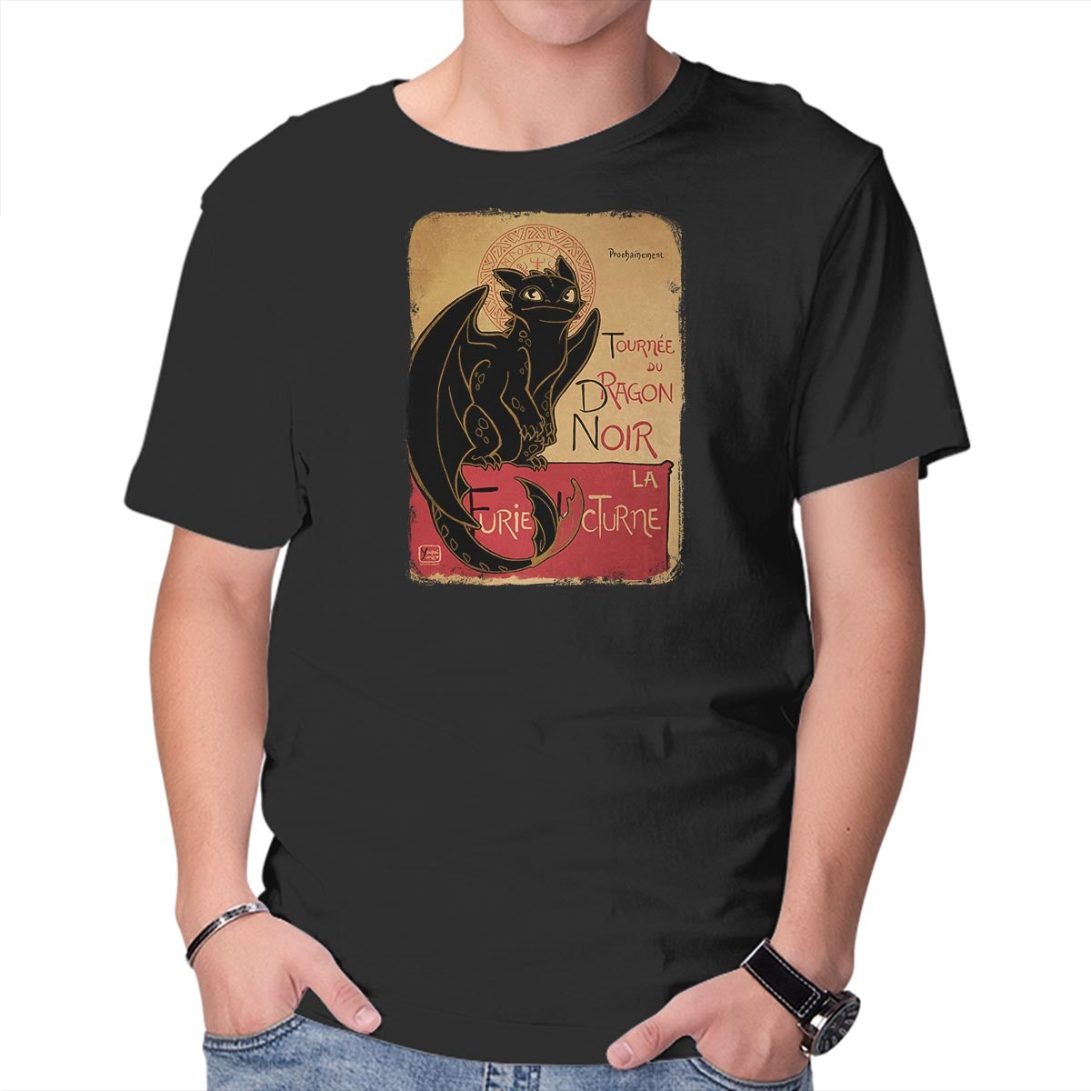 Unisex Crew Neck T-Shirt Le Dragon Noir Graphic Short Sleeve Casual Tee XXXL