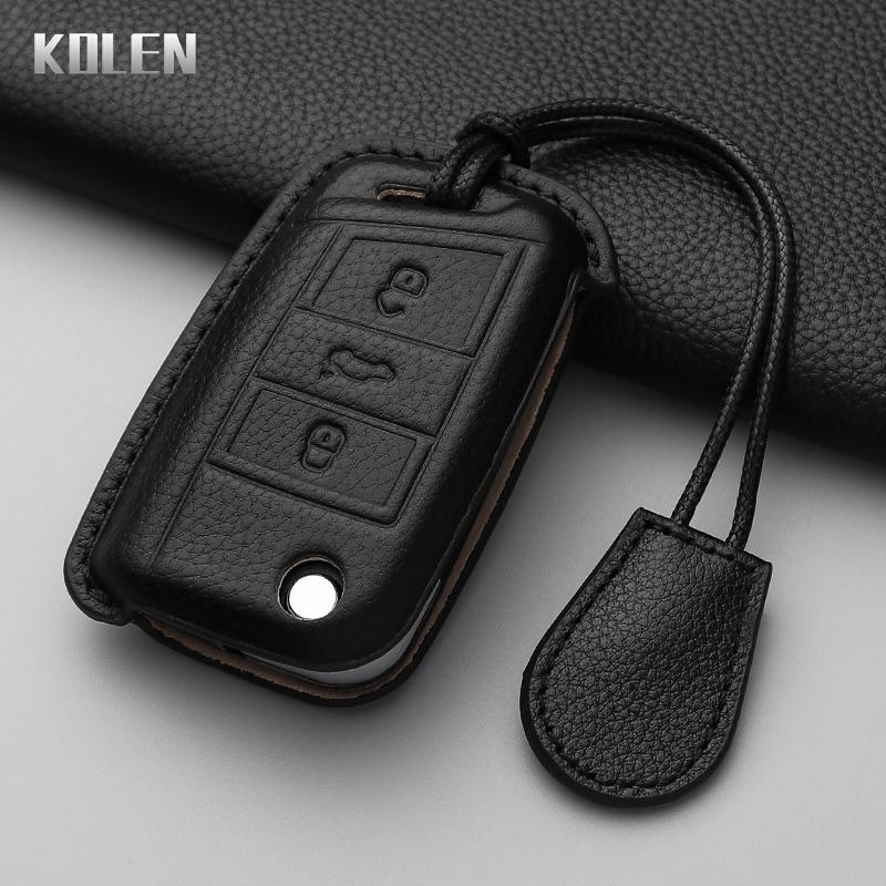 Leather Car Key Case Cover Shell For Vw Volkswagen Golf 7 Mk7 Tiguan Mk2 For Seat Ateca Leon Fr 2 Ibiza For Skoda Octavia Fob