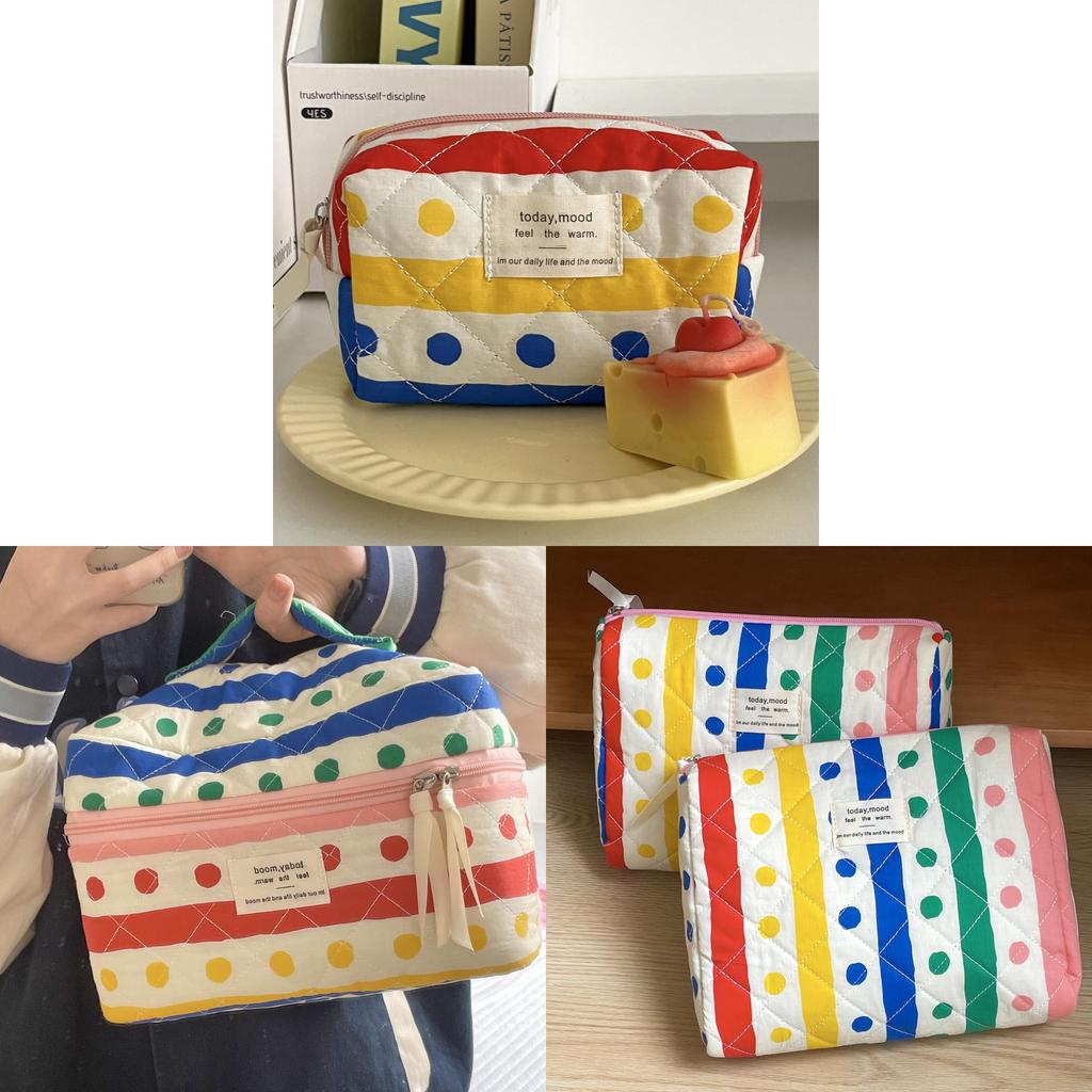 Polyester Rainbow Dot Makeup Bag With Breathable Design For Travel And Daily Use