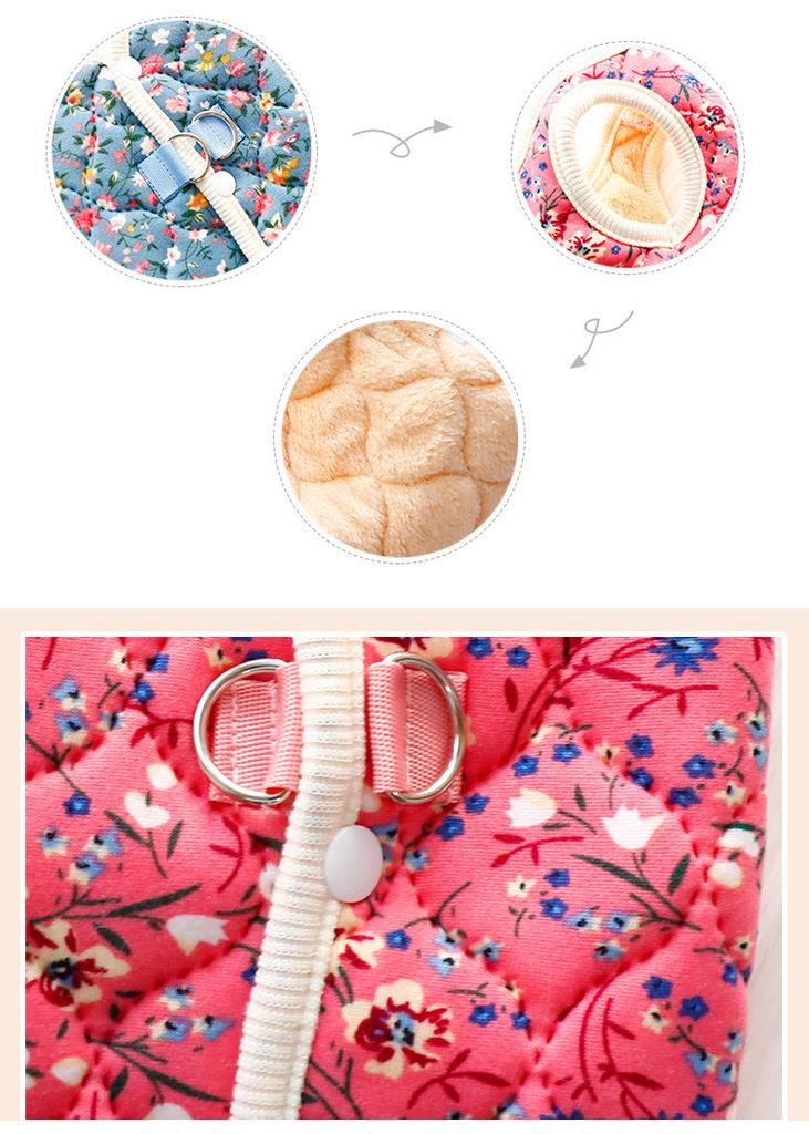 Winter Floral Dog Vest Jacket  Warm Sleeveless Pet Coat for Small Dogs and Cats Chihuahua Yorkie Dachshund