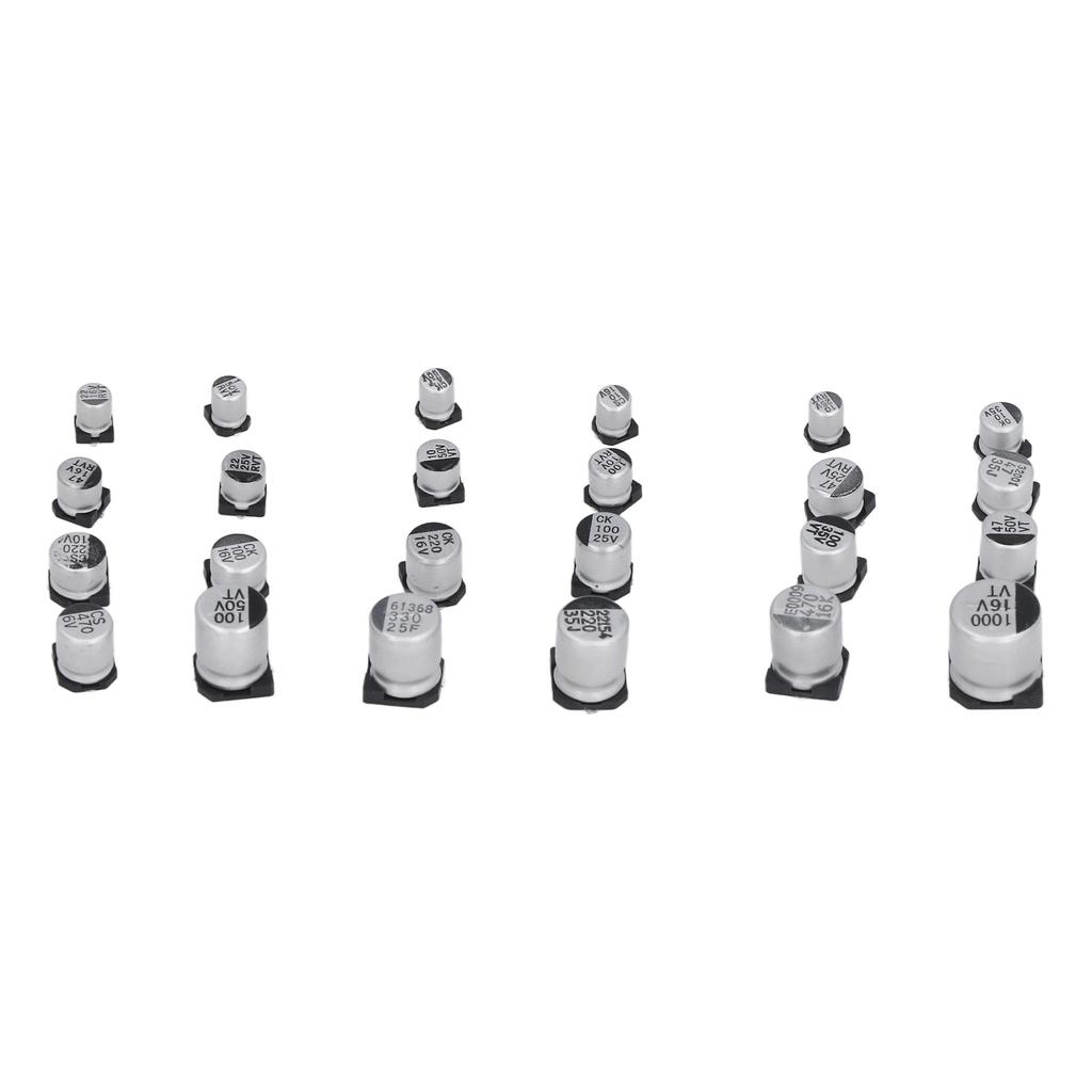 400Pcs 24 Values Electrolytic Capacitor Black SMD Aluminum Electrolytic Capacitors Assortment Kit