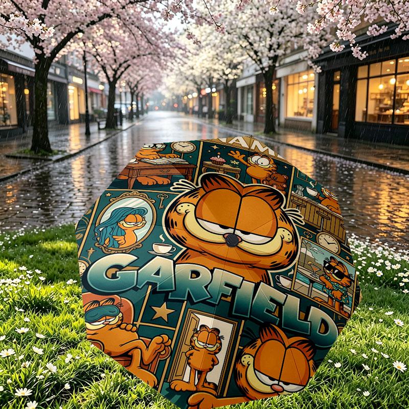 Personalisierter Garfield-Druckschirm mit individuellem Namen, Automatisches Öffnen und Schließen, Stabiler 8-Rippen-Rahmen, Für Pendeln, Camping, Wandern, Geburtstagsgeschenk