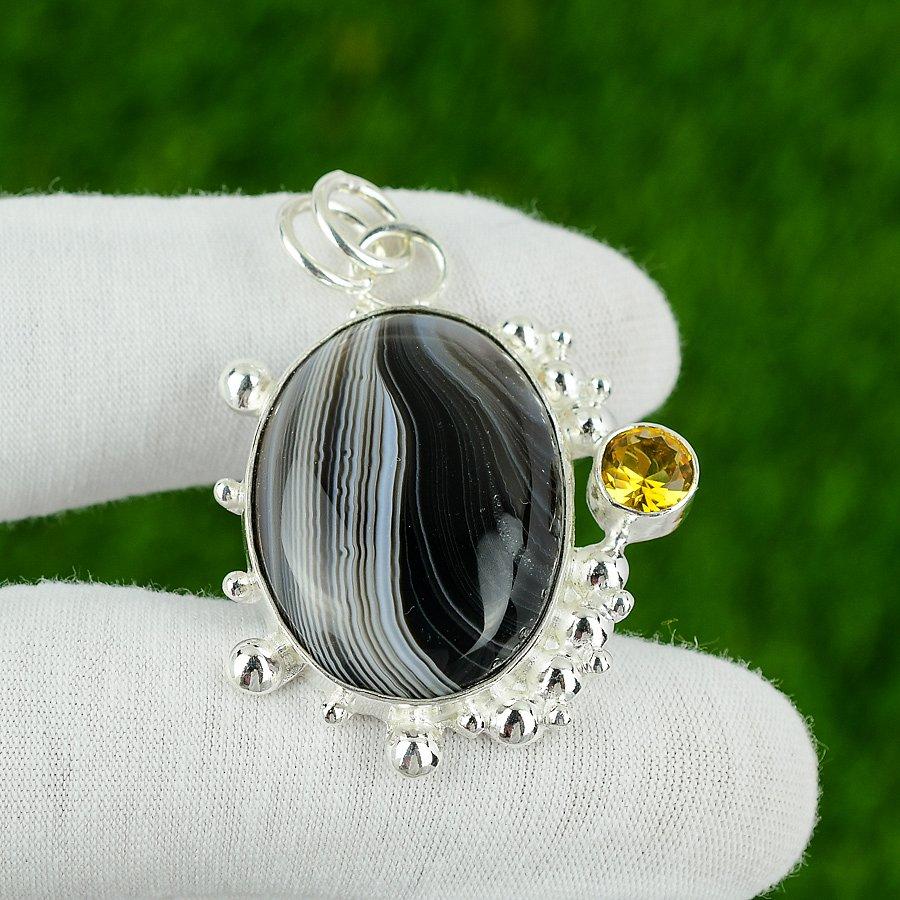 Natural Botswana Agate Gemstone Jewelry 925 Sterling Silver Pendant For Women