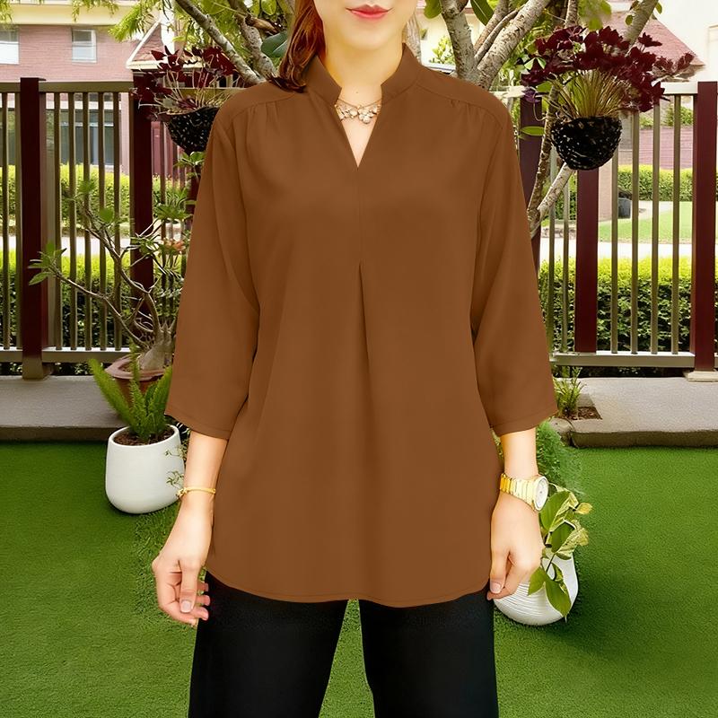 

ZANZEA Женская свободная блузка с V-образным вырезом и рукавом 3/4, однотонная, повседневная 5XL