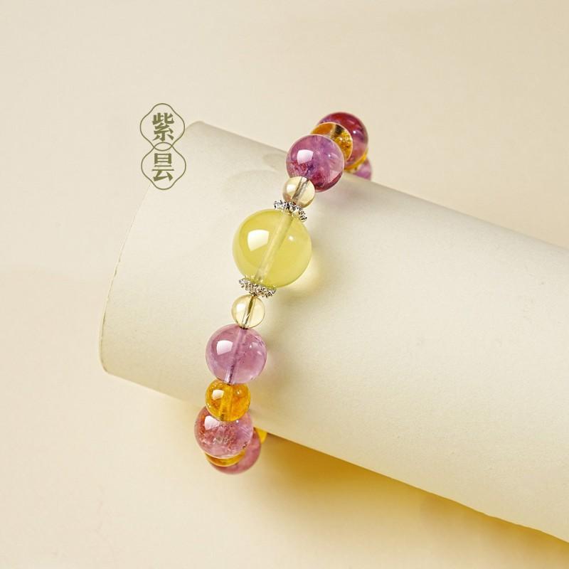 Natural Multigem Crystal Bracelet With Amethyst Citrine Lemon Quartz Handmade Beaded Jewelry Women Gift