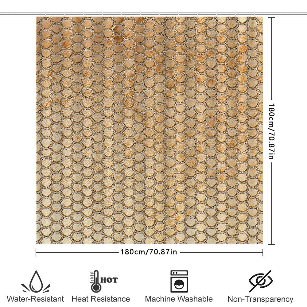 Vibrant Fish Scale Print Shower Curtain Waterproof Fabric Bathroom Decor For Home Decoration Yellow Beige Circle Pattern 180X240