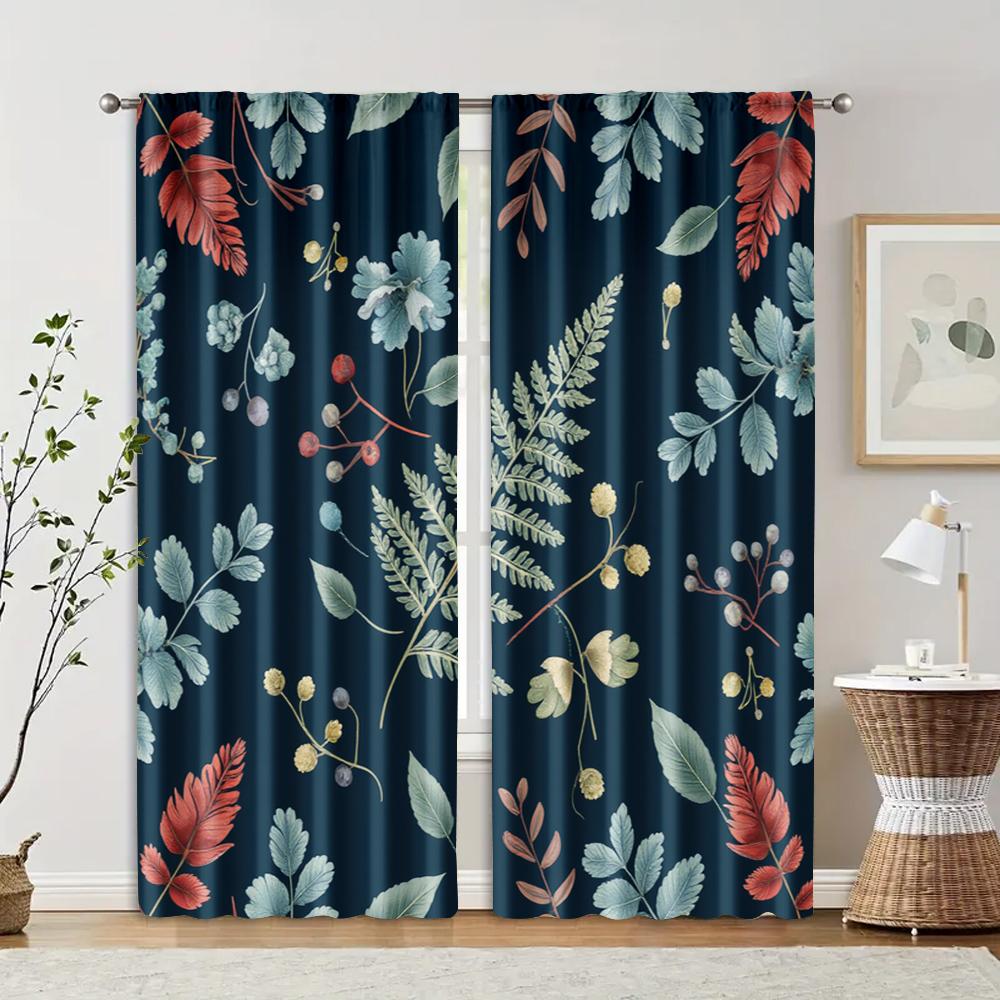 2pcs, Contemporary Curtains Boho Nature Leaf Versatile 100% Polyester (without Rod) All Seasons Perfect for Bedroom Living Room