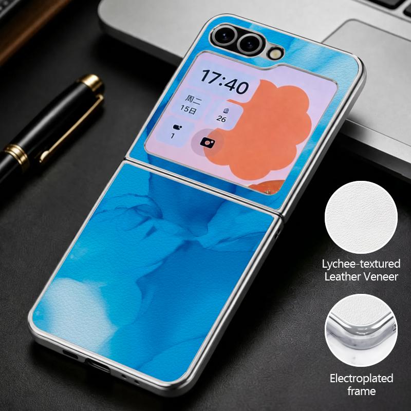 Colorful Marble Case For Samsung Z Flip 8 7 6 5 Luxury Plating Leather Skin Folding Phone Cover For Galaxy Z Flip8 Flip7 Flip6