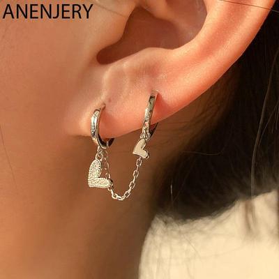 Orecchino a catena a doppio cerchio Dainty Star Love Heart Stacking Huggie Earring per donna