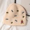 Hat Female Autumn and Winter Wool Hat Versatile Embroidered Letter Knitted Outdoor Riding Warm Cute Bear Pullover Hat