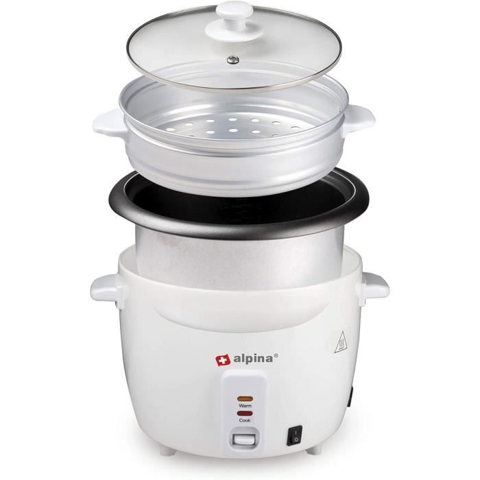 Cuiseur à riz ALPINA - 1.8L - 700W - Bol amovible antiadhésif - Panier vapeur inclus