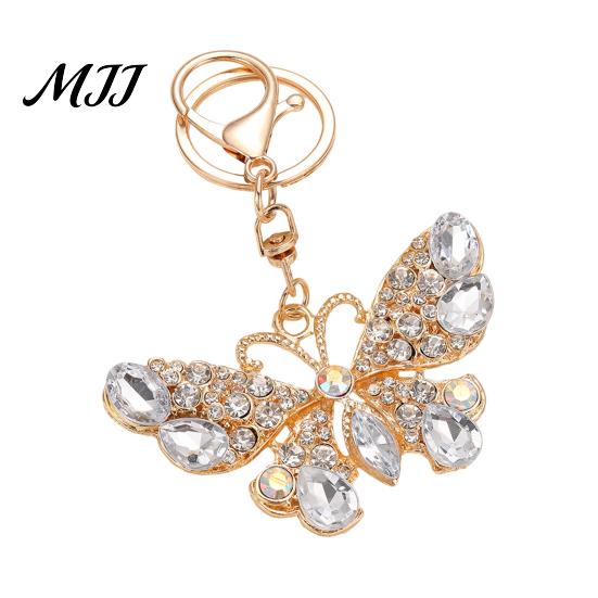 Sparkling Butterfly Pendant Keychain Rhinestones Design Key Chain Durable Metal with Lobster Clasp Backpacks Car Bags Decorative Accessory Charm белый