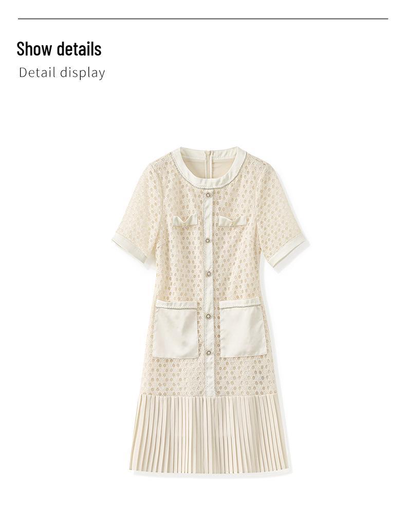 French Quiet Luxury Water-Soluble Lace-Chiffon Pleated Summer Dress