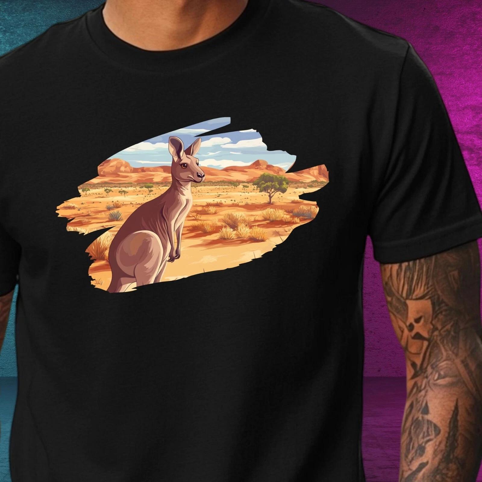 T-Shirt Herren Känguru Wüstenlandschaft Motiv Baumwolle Größe XS bis 5XL M