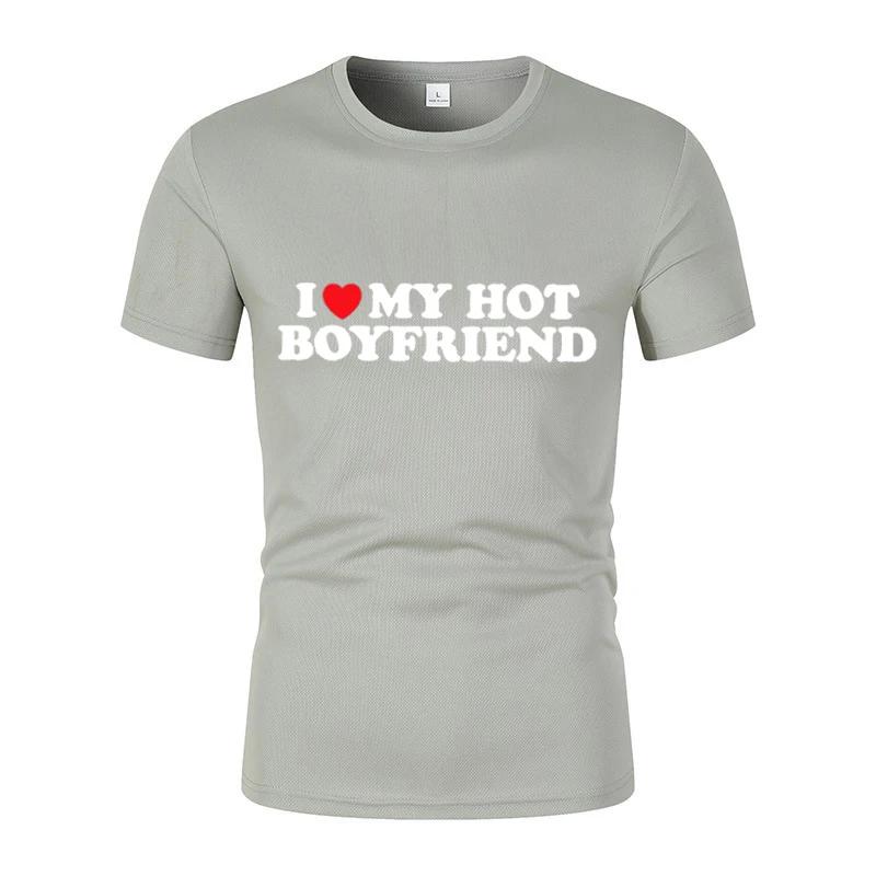 I Love My Hot Boyfriend Short-Sleeved T-Shirt Summer New Couple Funny Pattern Printed Casual Short-Sleeved T-Shirt Street Tops