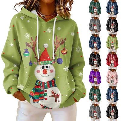 Women's Loose Comfortable Casual Fashion V-Neck Christmas Print Long Sleeve Hoodie