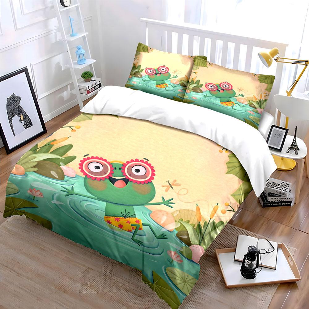 Cheerful Frog Playing In Water Print Soft Comfortable Duvet Cover Bedding Set Included 1*Duvet Cover 2*Pillowcases Luxury Gift