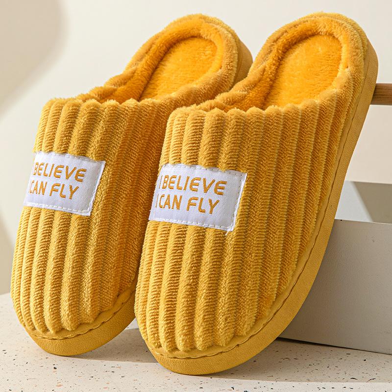 Cotton slippers women autumn and winter confinement indoor home non-slip thick bottom plush warm couple men