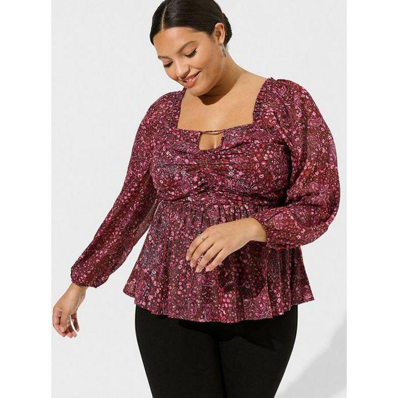 

Parallel 90.00kg Chubby Girl plus Size Keyhole Pleated Shirt Image color 1 piece