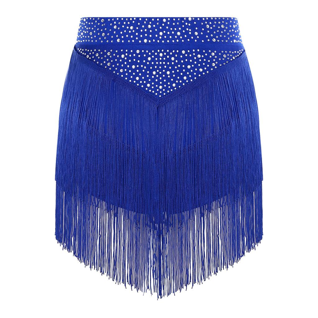 Womens Salsa Dance Costume Elastic Waist Tiered Tassel Skirt Latin Performance Competition Outfit Party Wear