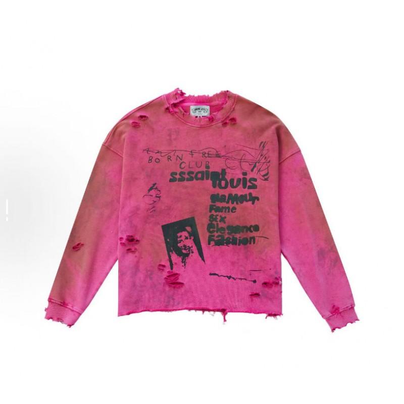 Unisex Oversized Hooded Sweatshirt With Distressed Graphic Print Cotton Fleece Streetwear Style Fall