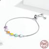 Rainbow Heart S925 Sterling Silver Bracelet Platinum Plated Fashion Silver Bracelet