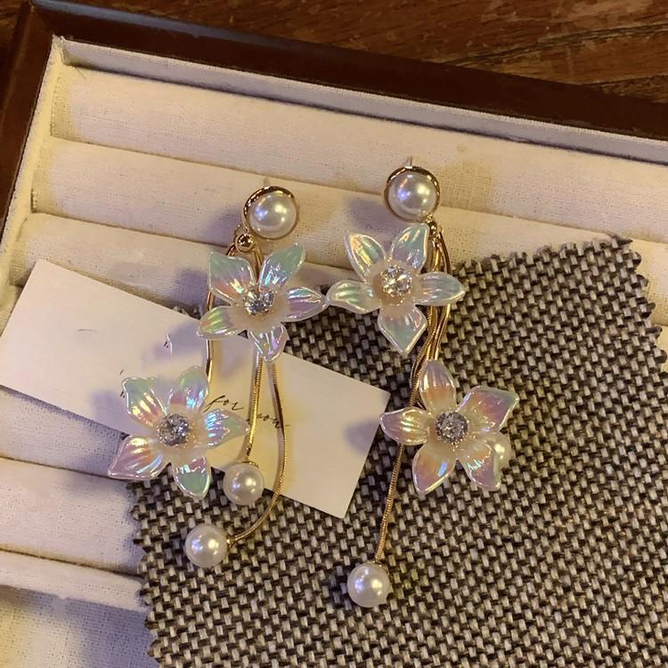 Silver Needle Diamond Flower Pearl Fringed Earrings Mori Temperament Gentle Earrings Niche Premium Simple Earrings Women